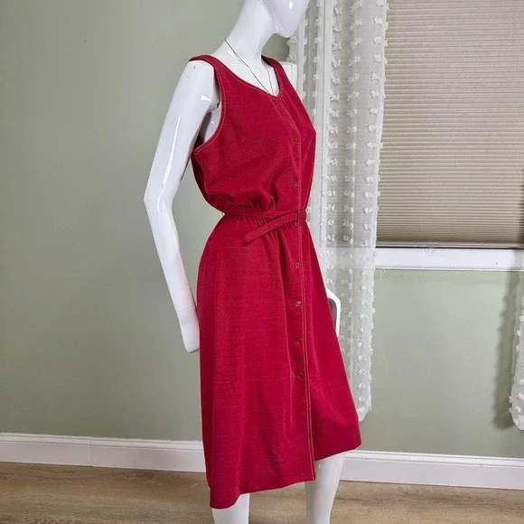 Vintage 70s Kay Windsor Red Sleeveless Button-Front Dress – Made in‎ USA, ILGWU - Picture 6 of 8